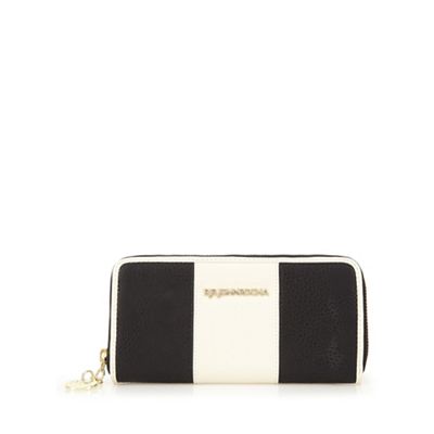 Black colour block large zip around purse